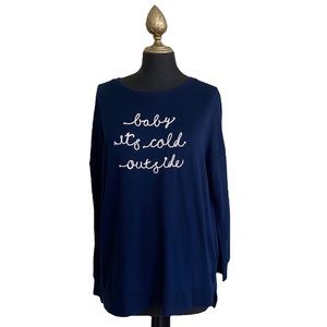 Secret Treasures Sweater Dark Blue Embroidered Baby It’s Cold Outside Size Large